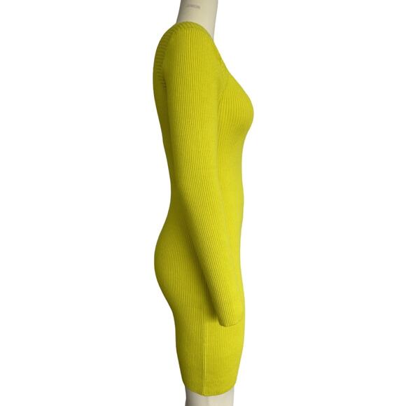 Westbridge Apparel Neon Yellow Ribbed Knit Long Sleeve Bodycon Dress Size M NWT - Picture 9 of 10